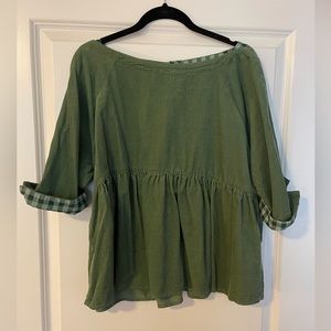 Anthropologie green plaid blouse xs
